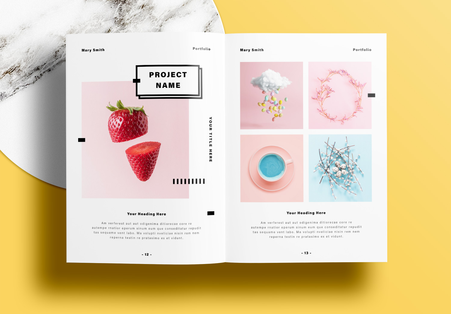 Free InDesign Portfolio Layout Templates with Yellow Accents