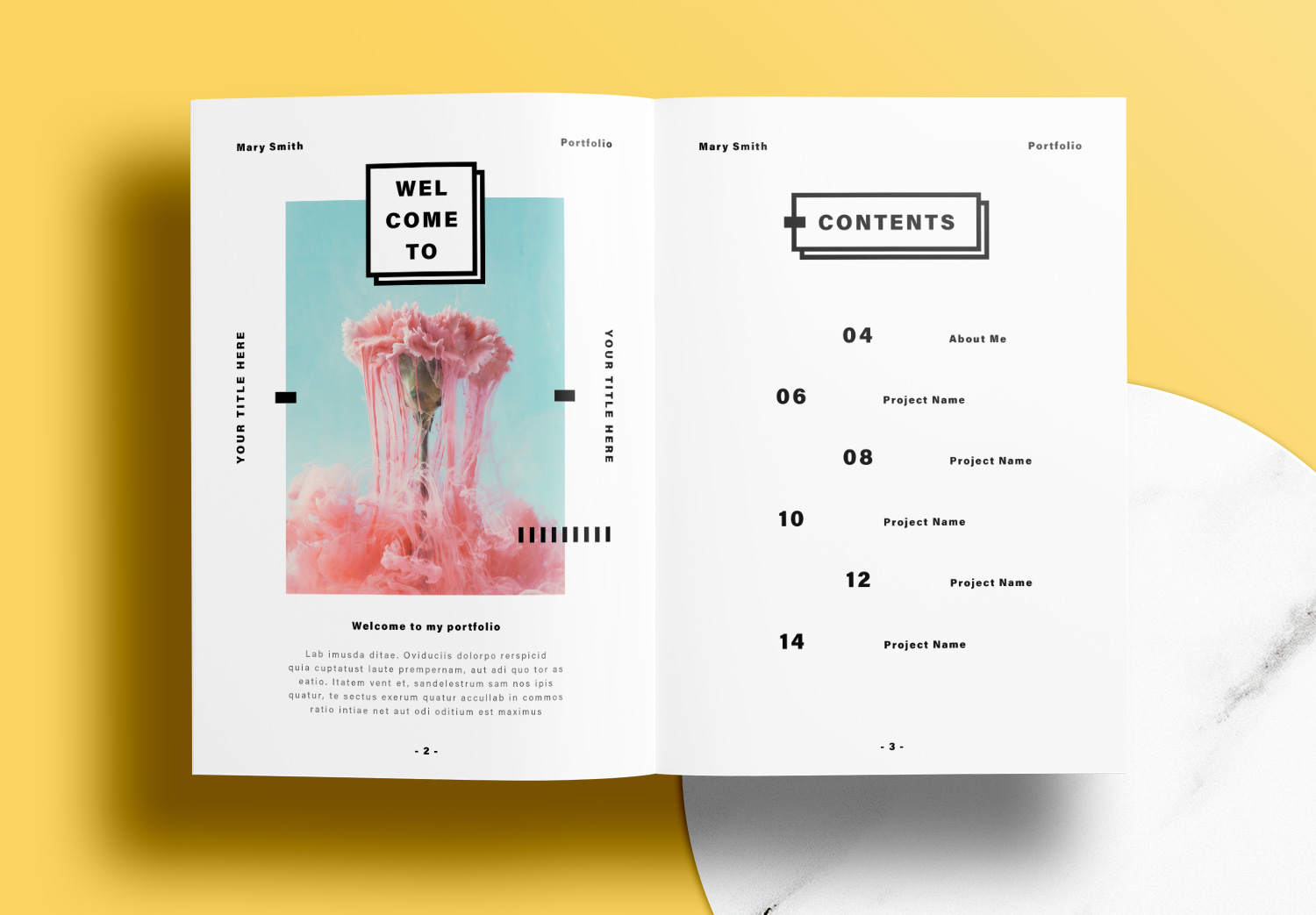 Free InDesign Portfolio Layout Templates with Yellow Accents