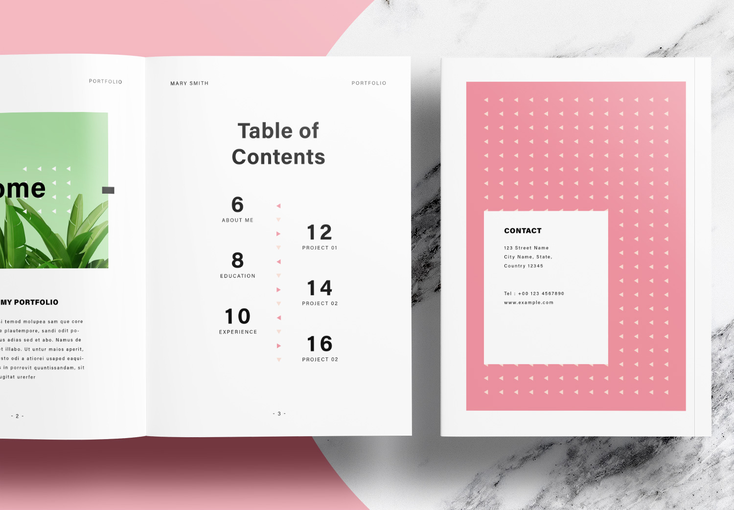 Free InDesign Portfolio Template with Pink Design Elements