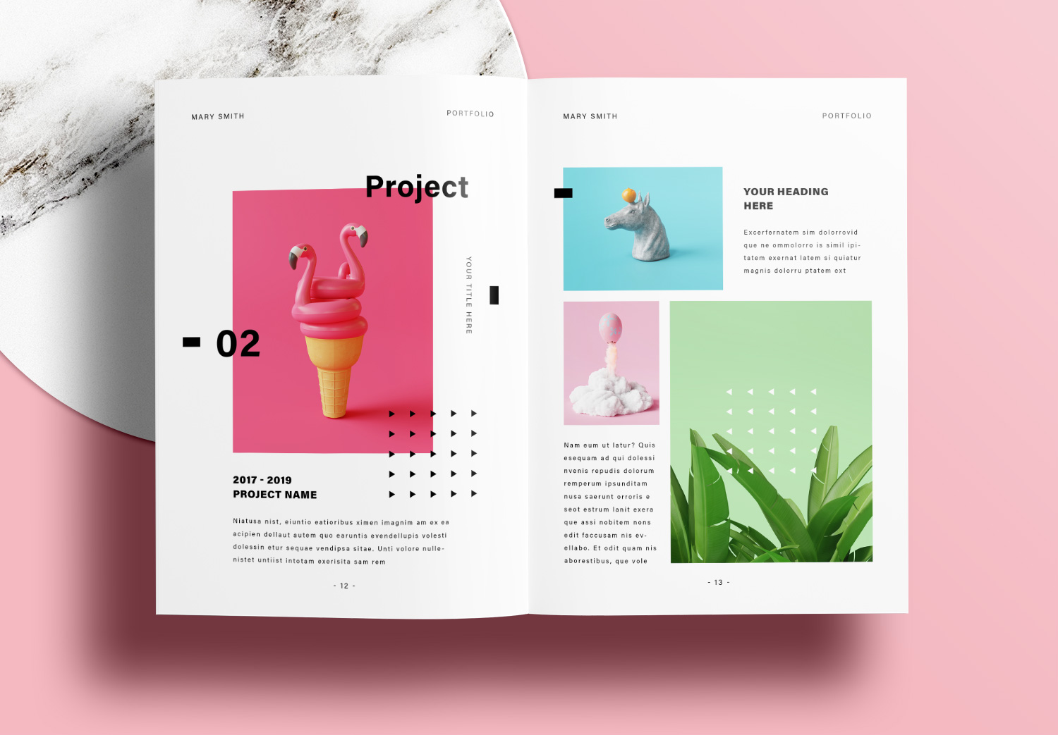 Free InDesign Portfolio Template with Pink Design Elements