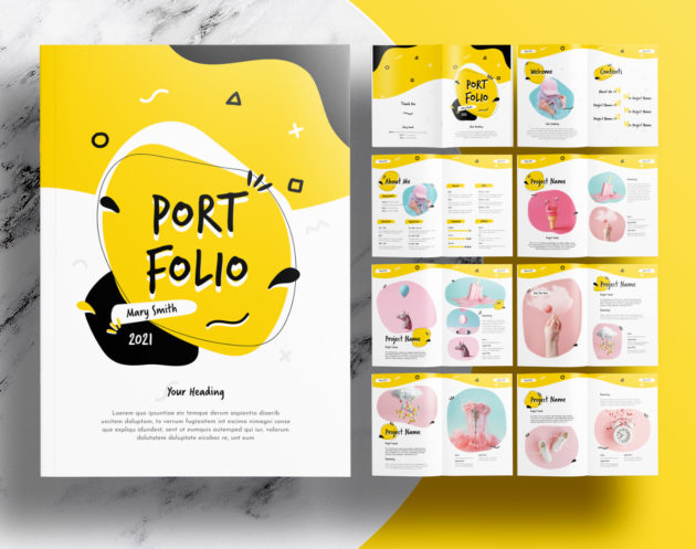 Free InDesign Portfolio Templates with Yellow Accents