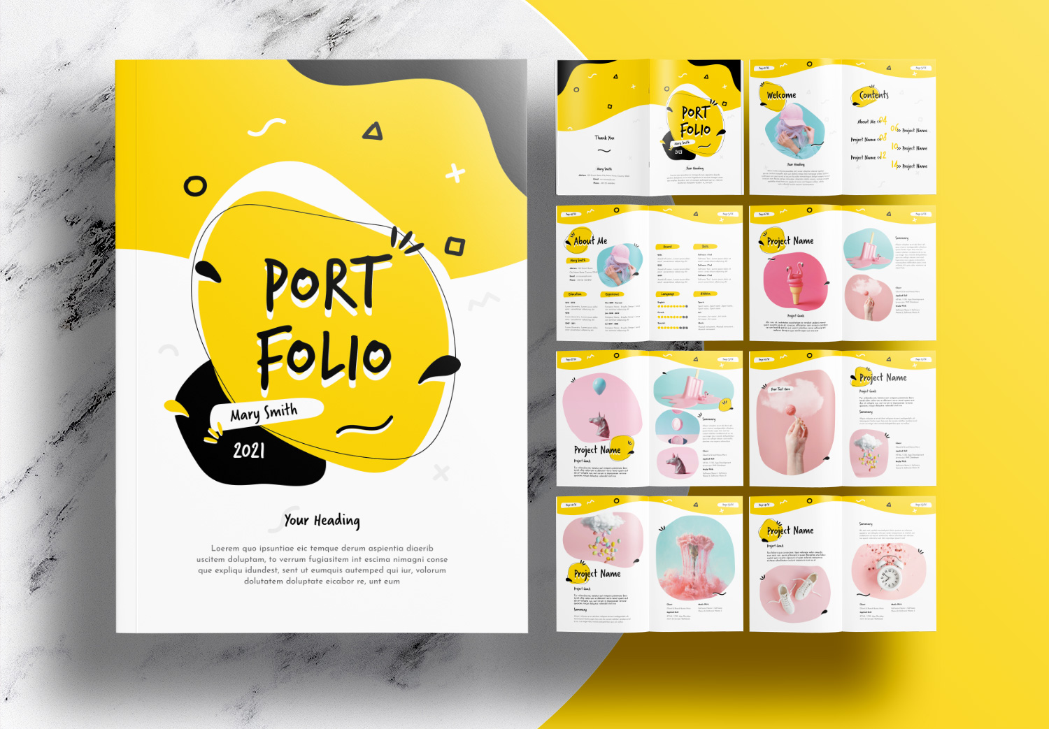 Free InDesign Portfolio Templates with Yellow Accents