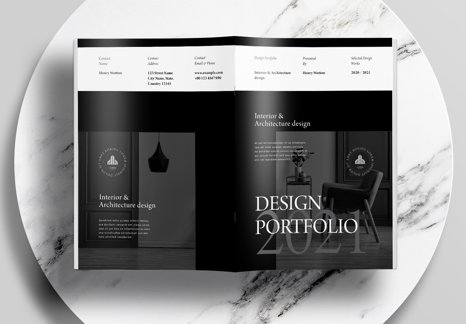 Free Modern Black Interior Portfolio InDesign Layout Template - Unsell ...