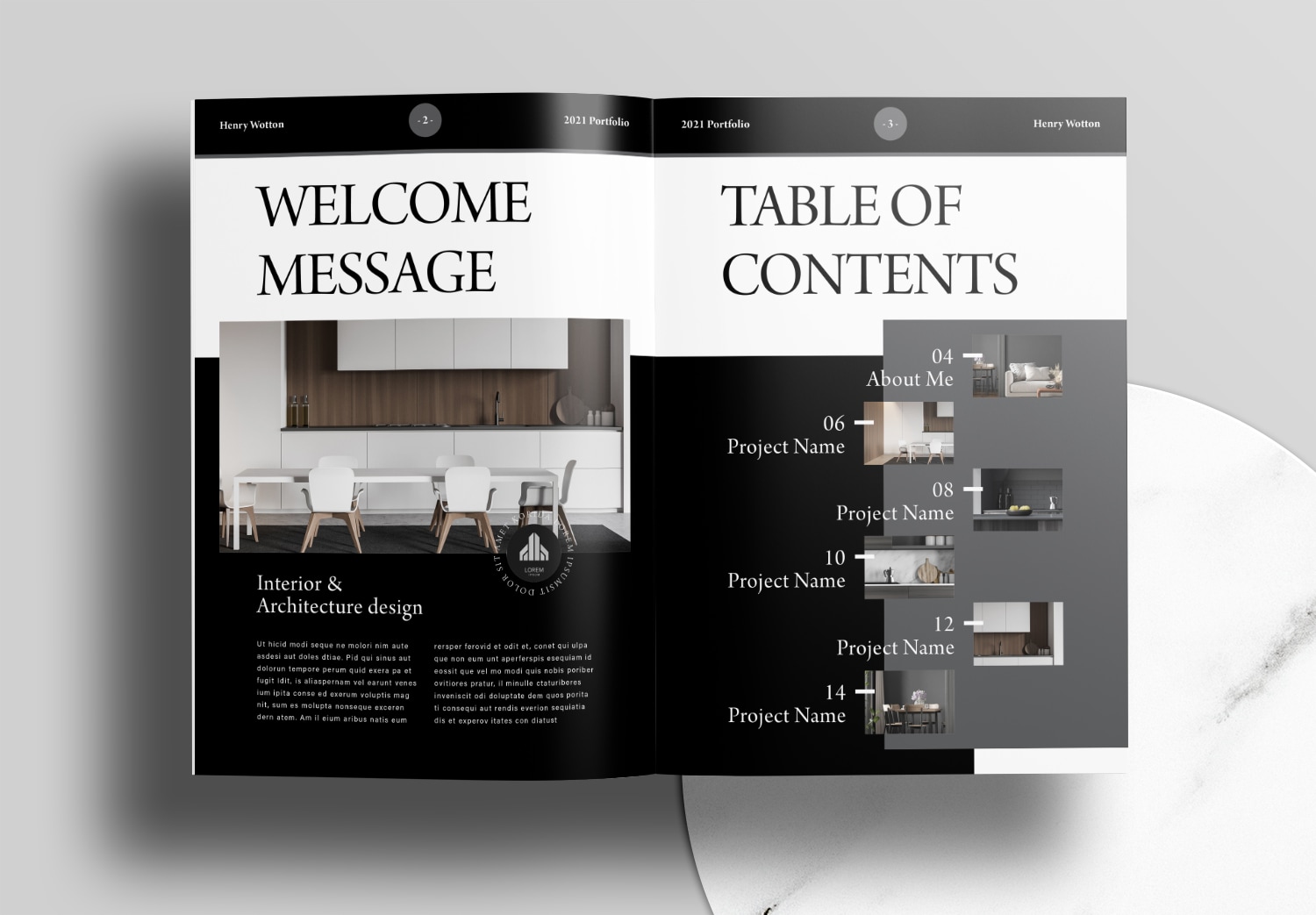 Free Modern Black Interior Portfolio InDesign Layout Template - Unsell ...