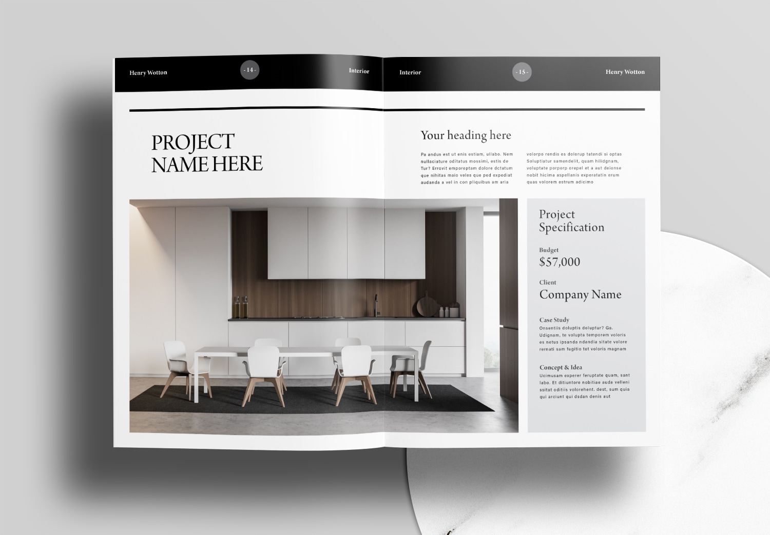 Free Modern Black Interior Portfolio InDesign Layout Template - Unsell ...