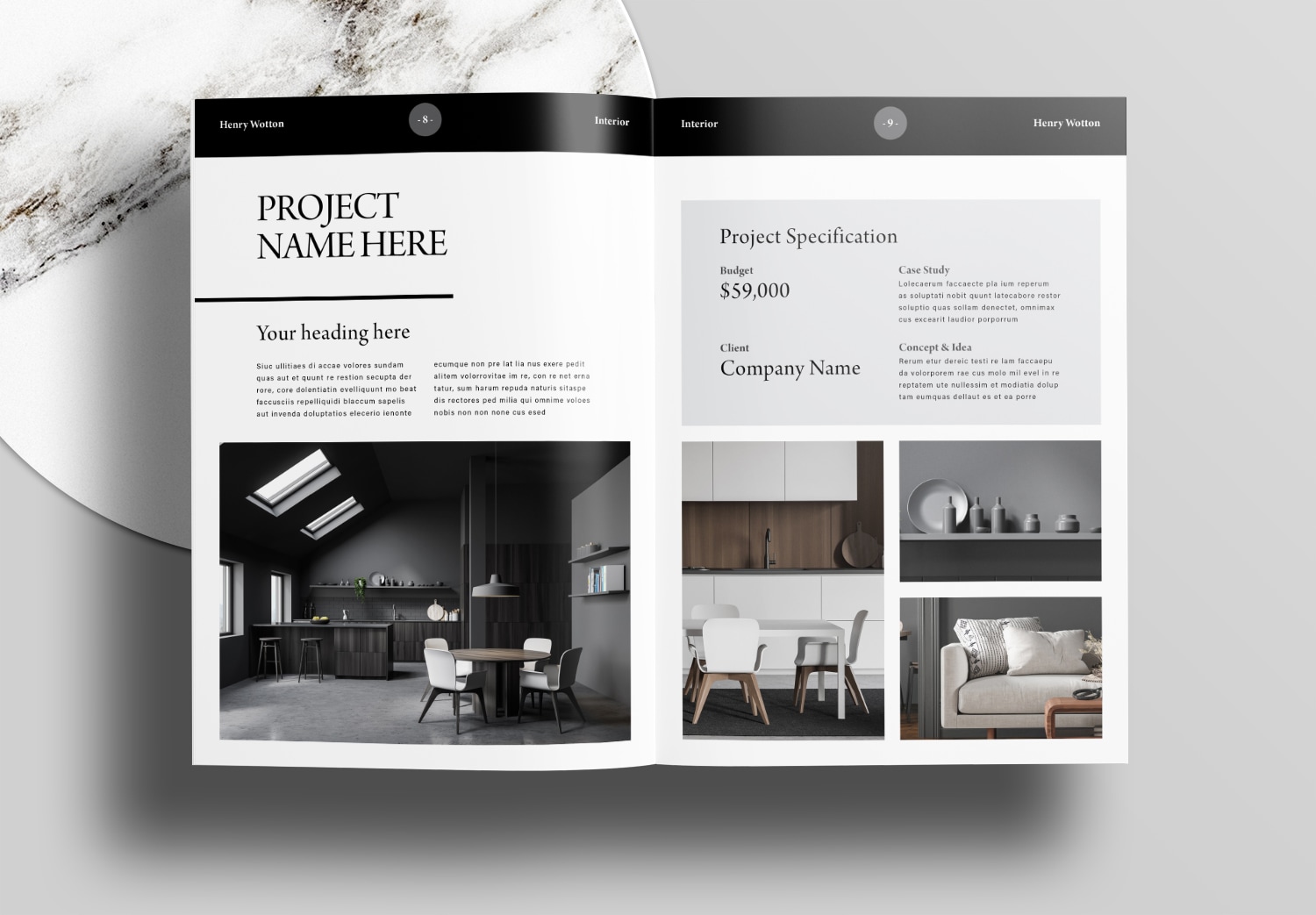 Free Modern Black Interior Portfolio InDesign Layout Template - Unsell ...