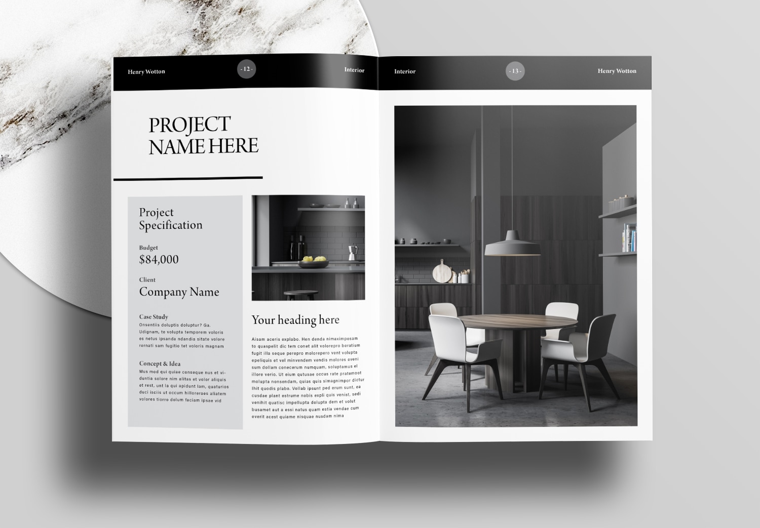 Free Modern Black Interior Portfolio InDesign Layout Template - Unsell ...