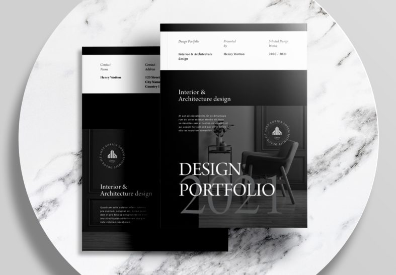 Free Modern Black Interior Portfolio InDesign Layout Template - Unsell ...