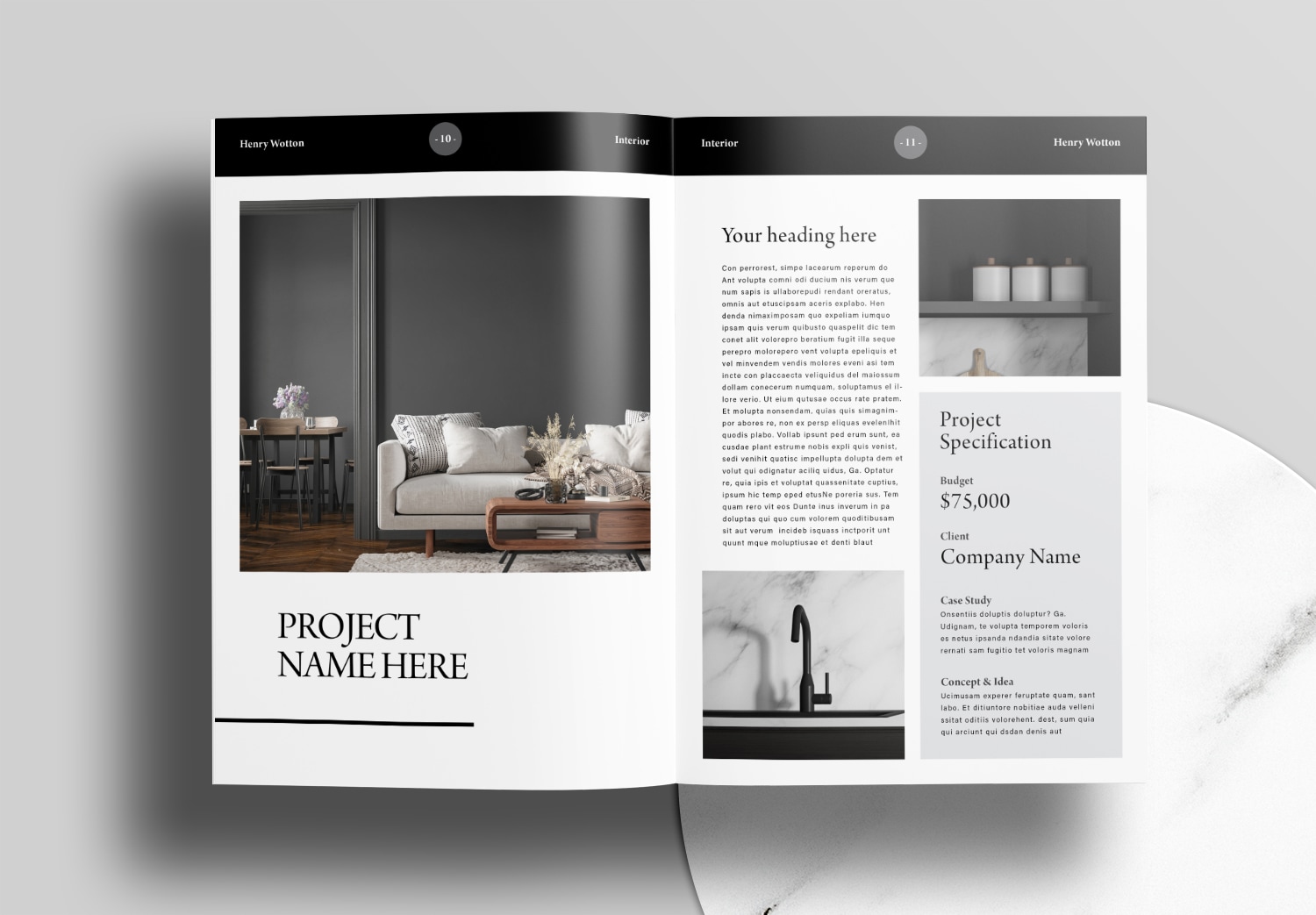 Free Modern Black Interior Portfolio InDesign Layout Template - Unsell ...