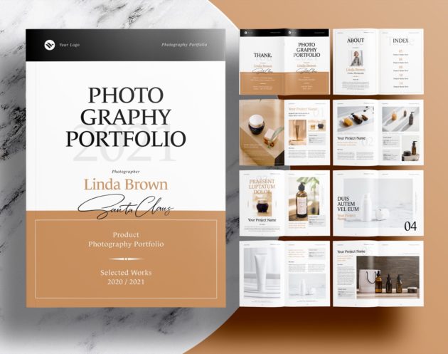 Free-InDesign-Modern-Photography-Portfolio-Layout-Templates-with-Brown-Accents