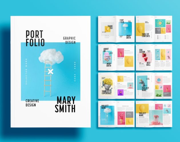 Free InDesign Blue Portfolio Layout Template