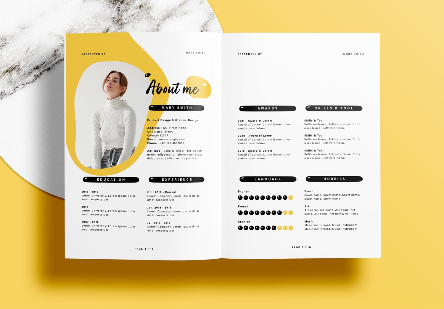 Free InDesign Portfolio Templates with Yellow Accents