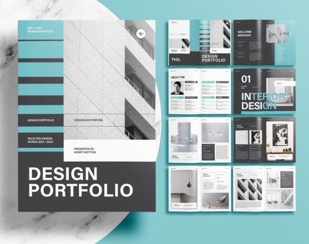 Green Interior Design Portfolio InDeign Template Free Download