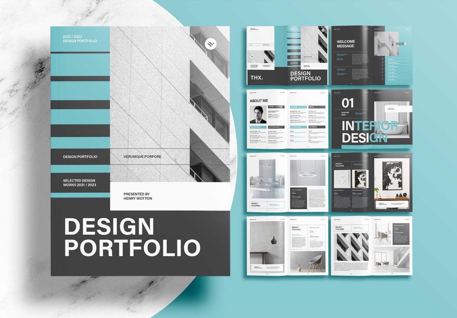 Green Interior Design Portfolio InDeign Template Free Download