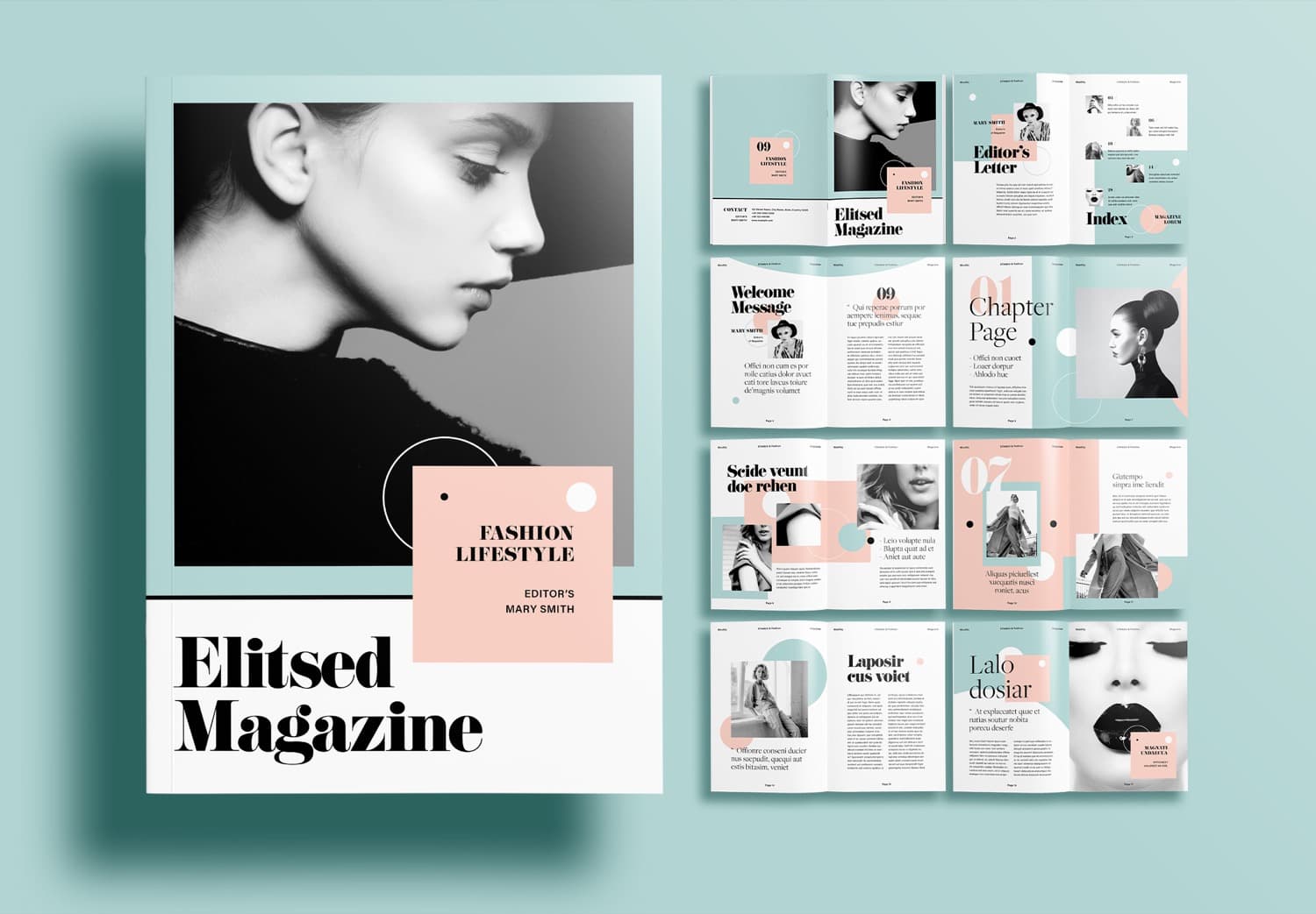 Free InDesign Green Modern Fashion Magazine Layout Template