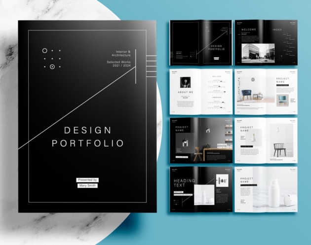 Free Modern Black Interior Portfolio Layout InDesign Template