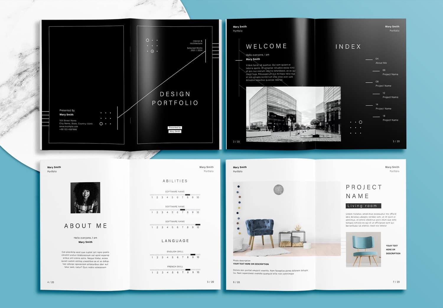 Free Modern Black Interior Portfolio Layout InDesign Template