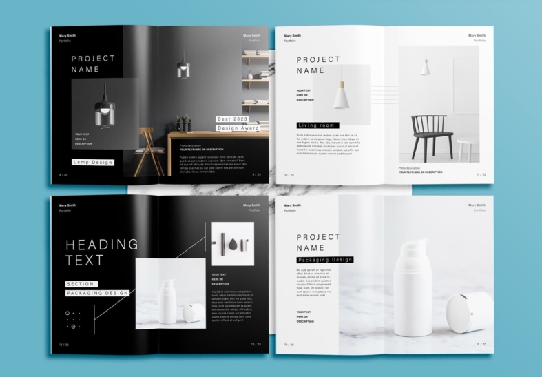 Free Modern Black Interior Portfolio Layout InDesign Template - Unsell ...