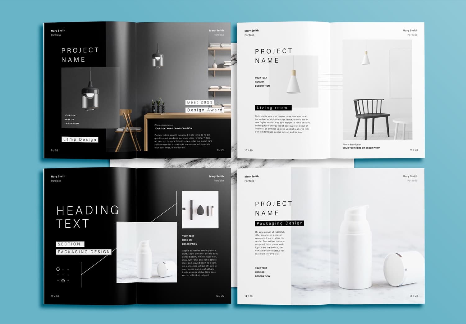 Free Modern Black Interior Portfolio Layout InDesign Template