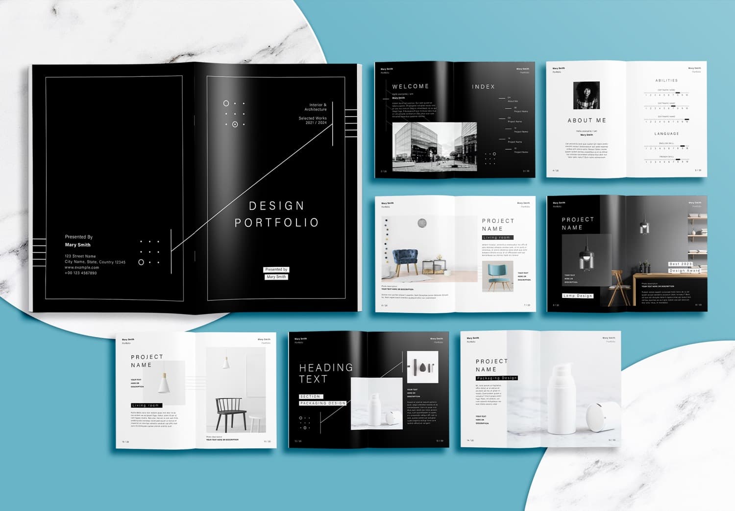 Free Modern Black Interior Portfolio Layout InDesign Template