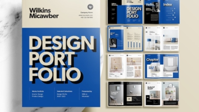 Free Blue Modern Interior Design Portfolio Layout InDesign Template