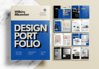 Free Blue Modern Interior Design Portfolio Layout InDesign Template