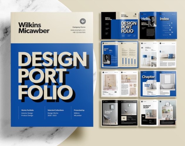 Free Blue Modern Interior Design Portfolio Layout InDesign Template