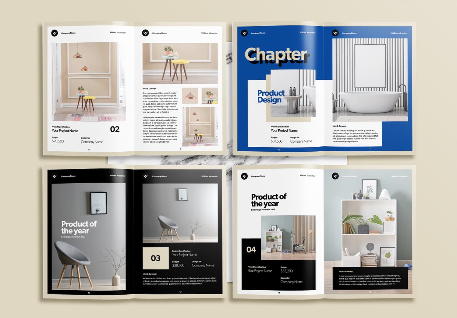 Free Blue Modern Interior Design Portfolio Layout InDesign Template