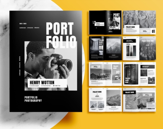 Free InDesign Template Photographer Portfolio Layout Template with Black Accents