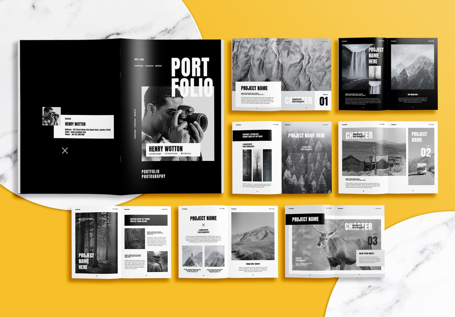 Free InDesign Template Photographer Portfolio Layout Template with  Black Accents