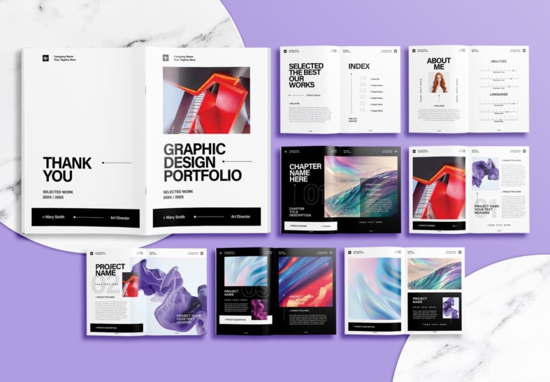 Free InDesign Modern Graphic Design Portfolio Layout - Unsell.Design