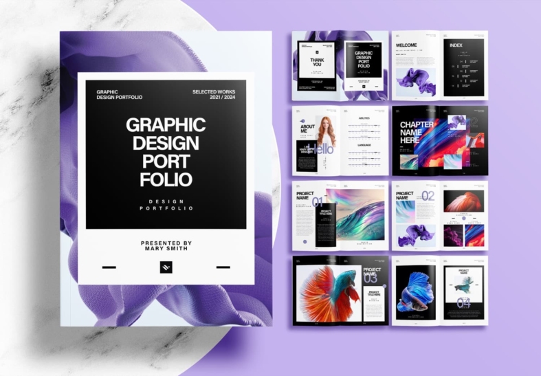 Indesign Purple Box Free InDesign Modern Portfolio Layout Template with Black and Purple ...