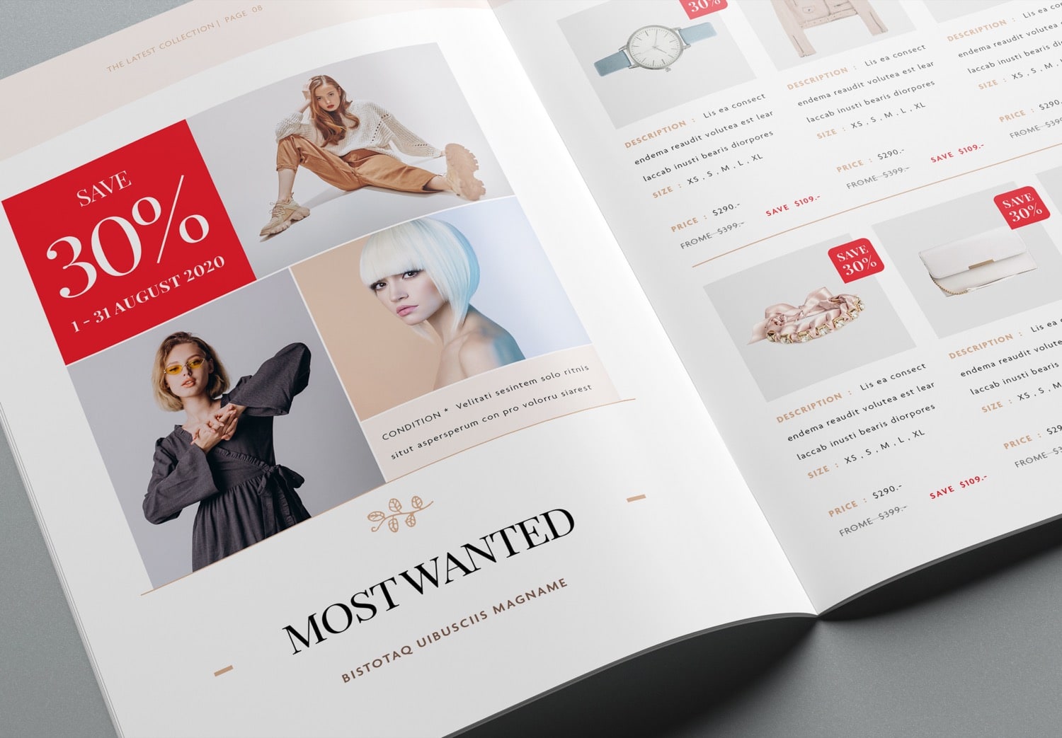 Close up preview of catalog layout templates