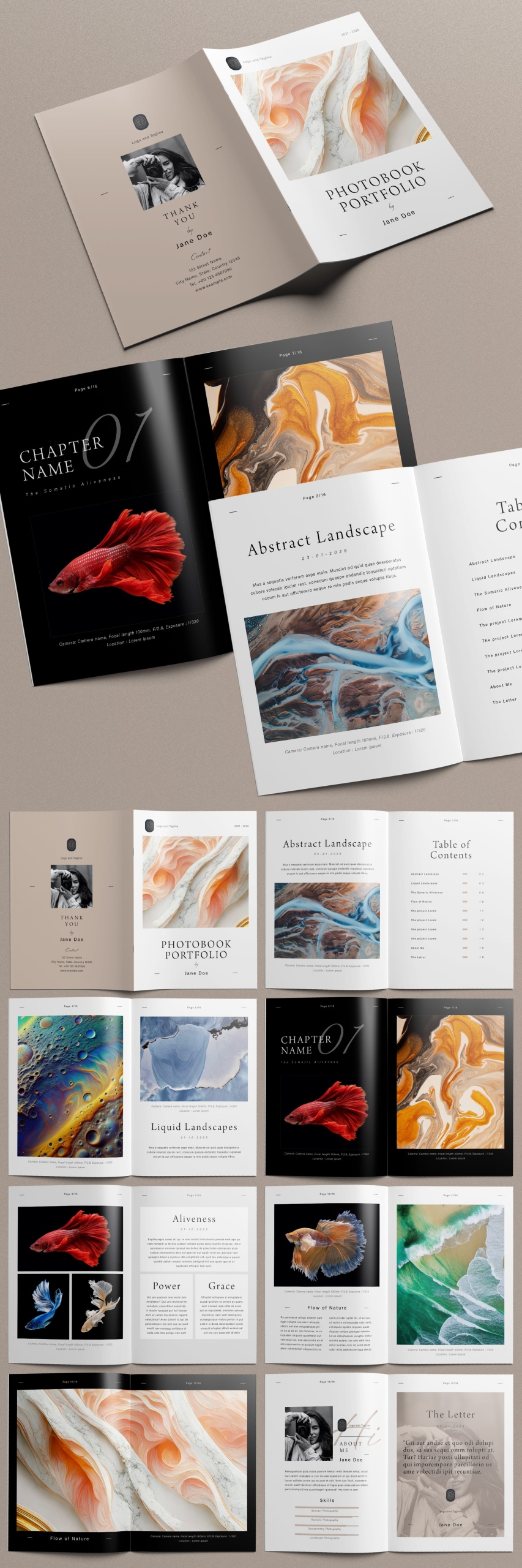Minimal album photobook portfolio layout template
