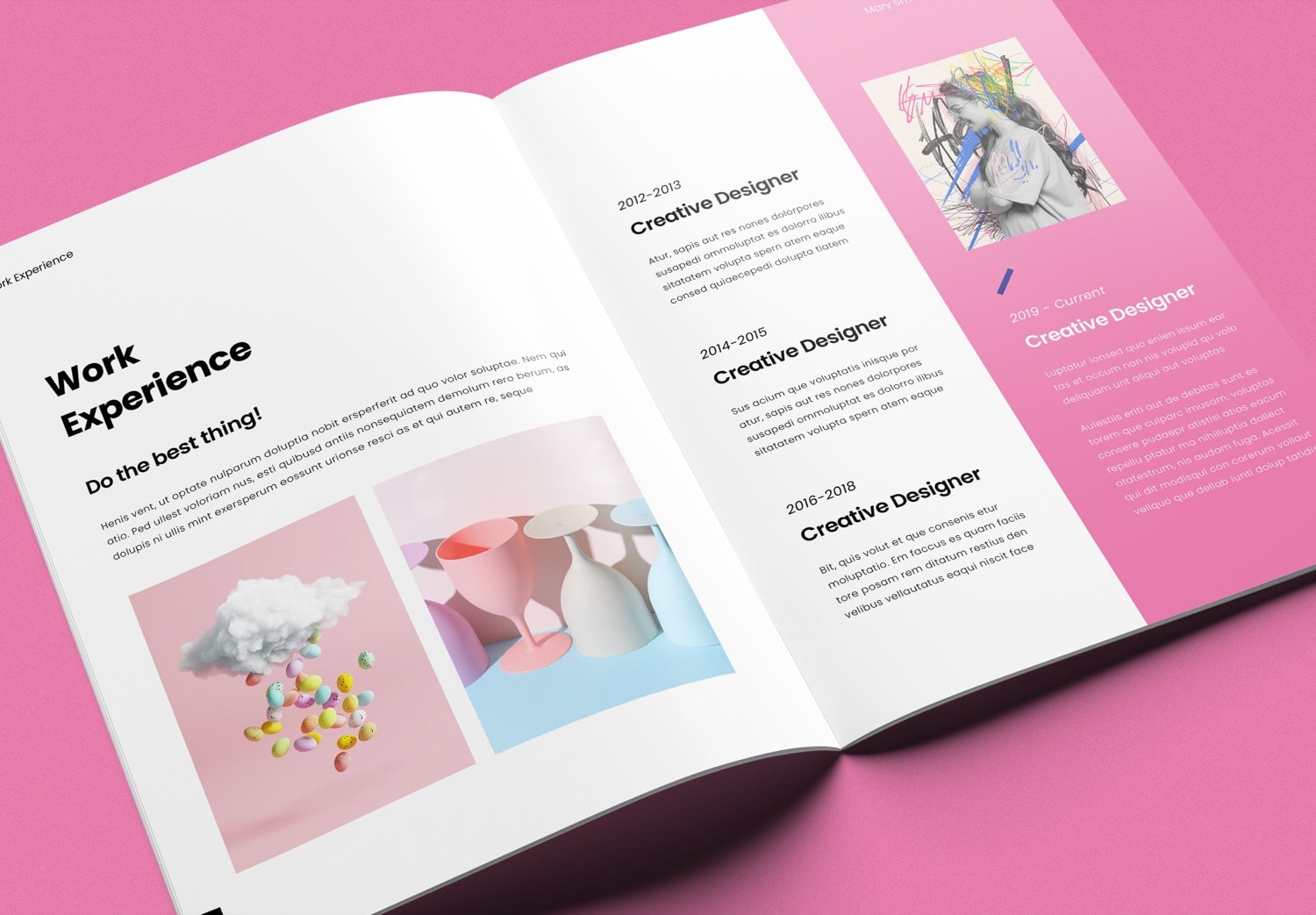 Close Up Preview of Free Download Pink Portfolio Layout Template