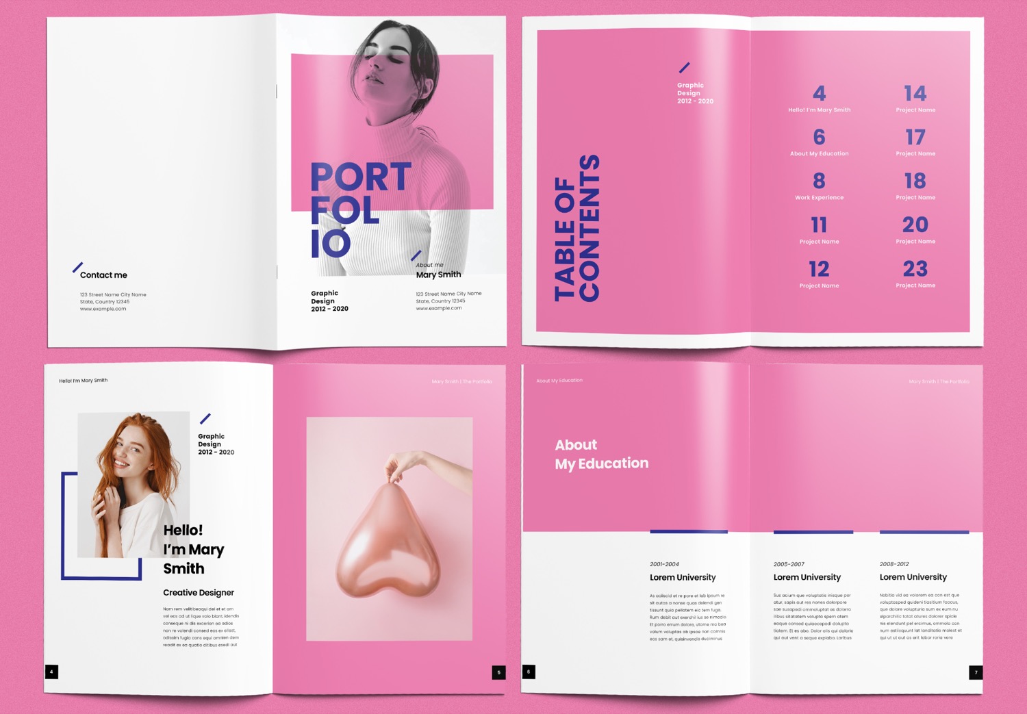 Show Pages 1-7 of Free Download Pink Portfolio Layout Template