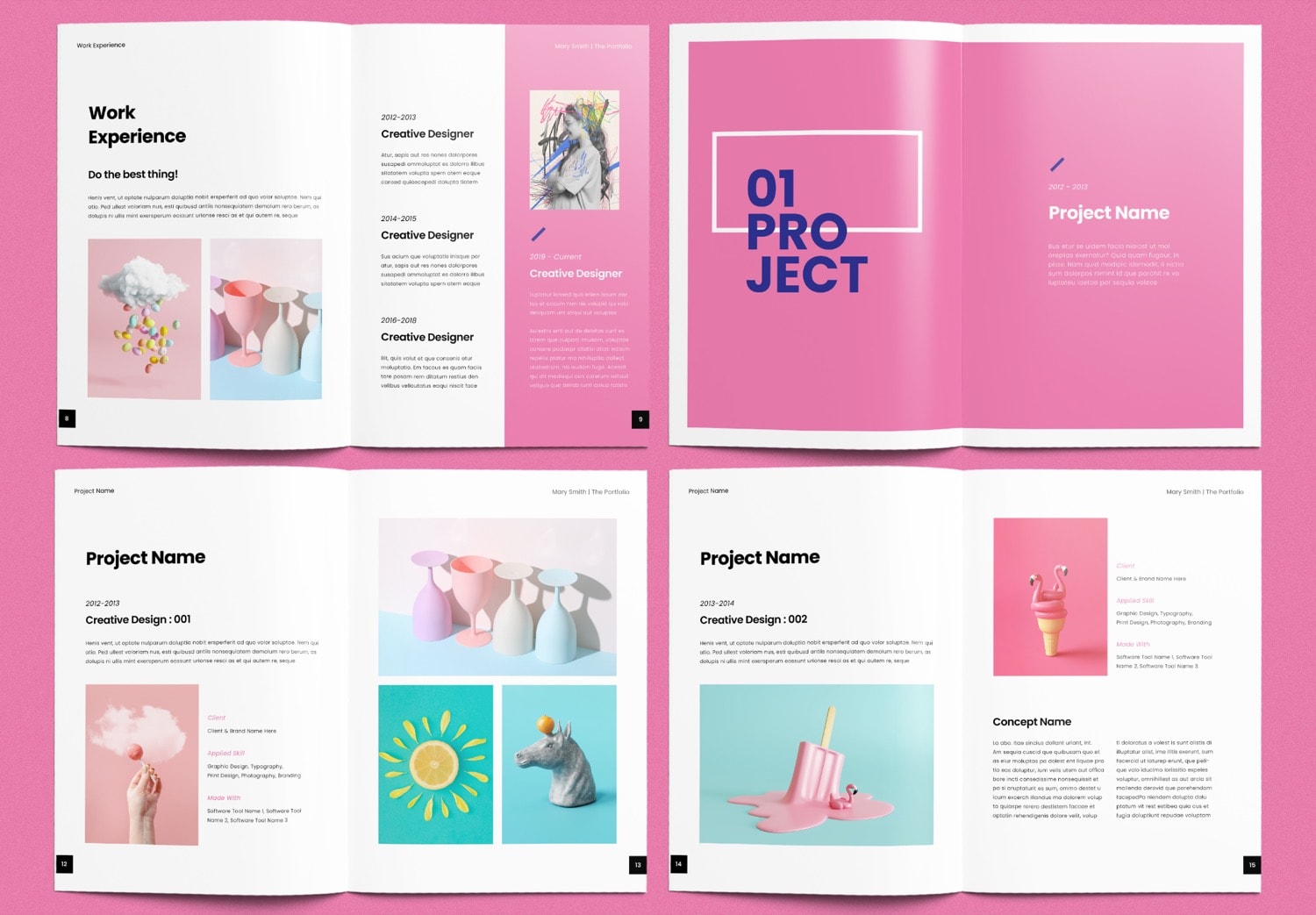 Show Pages 8-15 of Free Download Pink Portfolio Layout Template