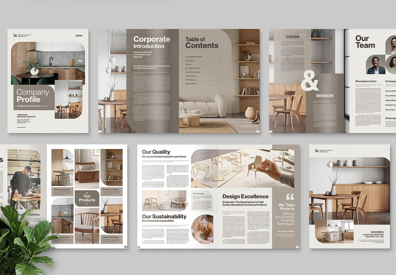 Close Up of Brown Company Profile InDesign Template