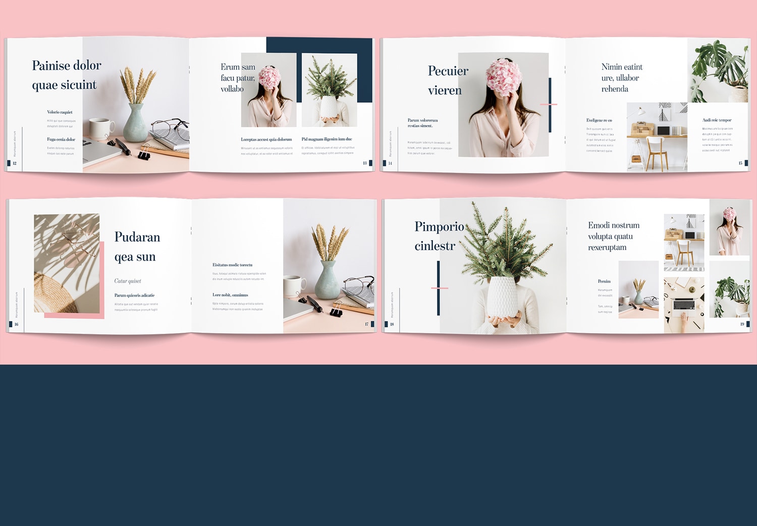 Preview Set of Free Download Modern Landscape Portfolio Layout Template for Adobe InDesign
