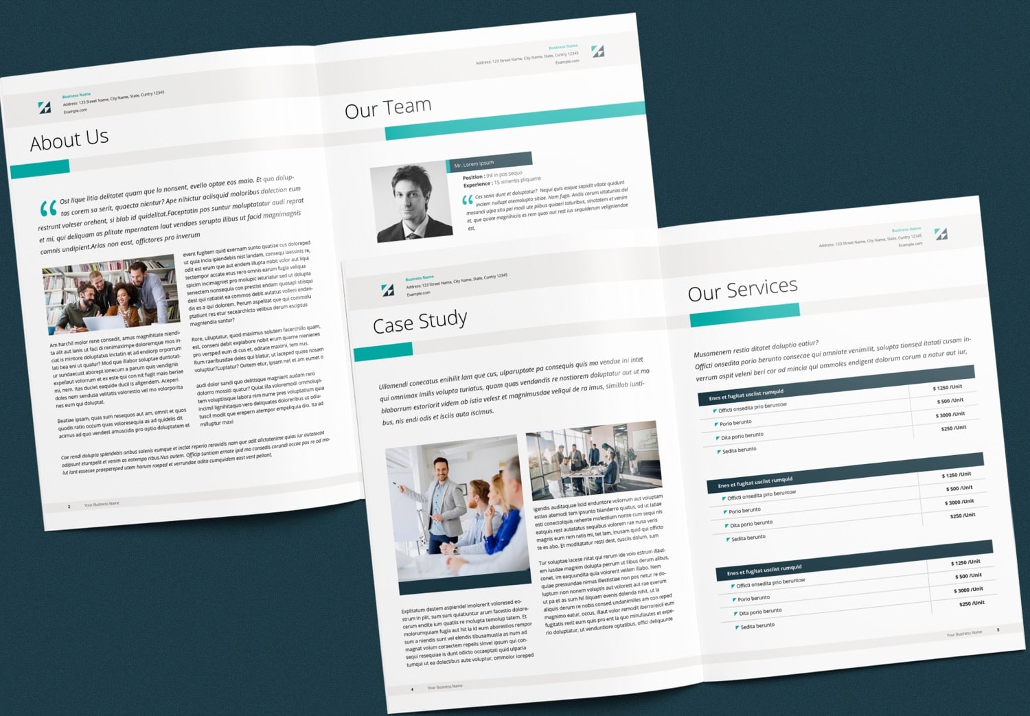 Close Up Business Proposal InDesign Template with Teal and Green Accents
