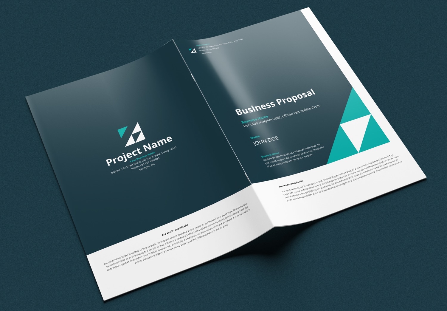 Cover of Business Proposal InDesign Template with Teal and Green Accents