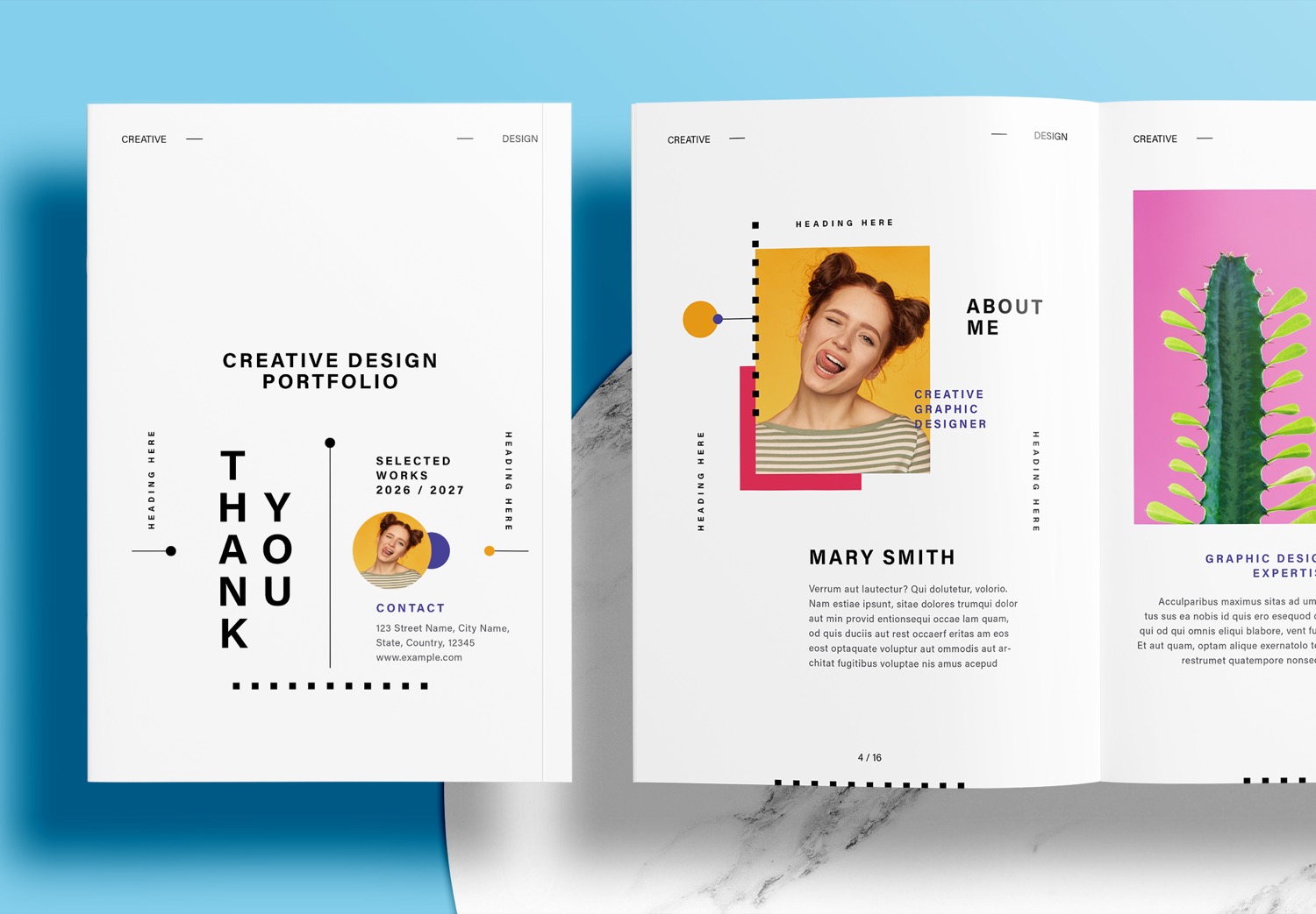 Close Up of Free Creative Graphic Design Portfolio Layout Template