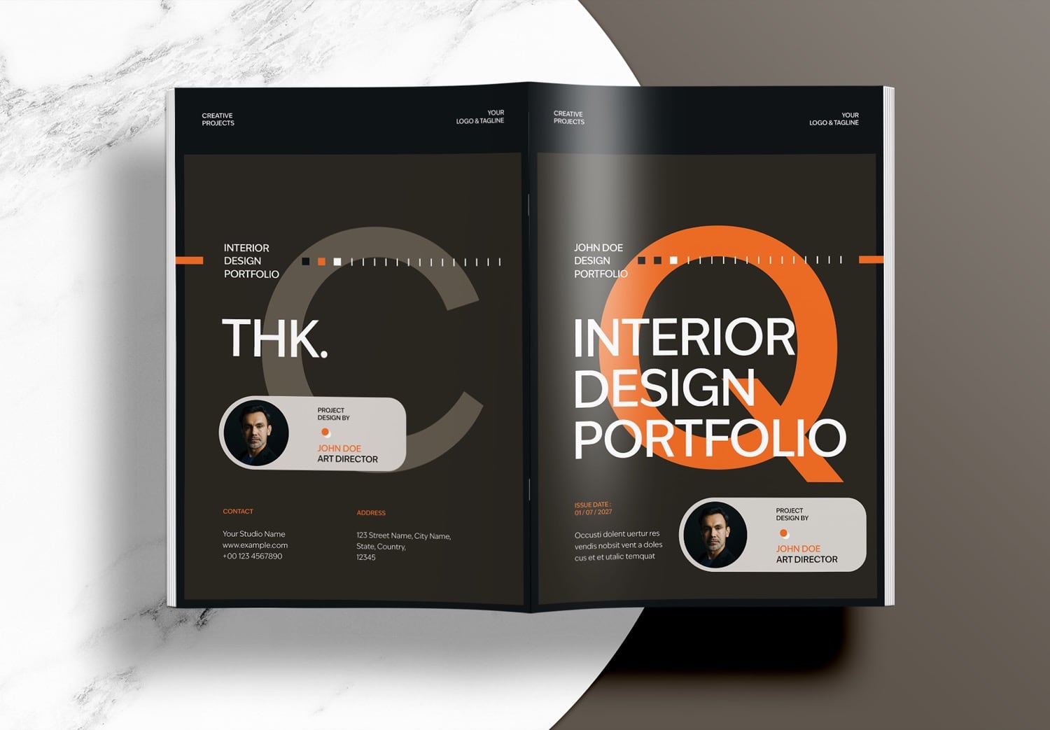 Free Interior Portfolio Template - Preview Cover Flat Lay