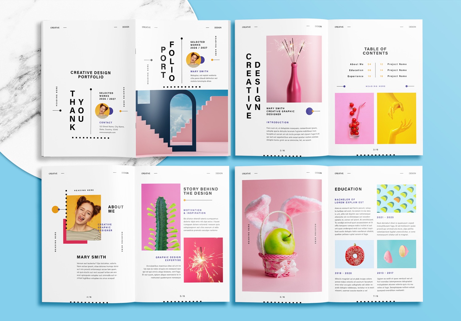 Template preview 1-8 pages of Free Creative Graphic Design Portfolio Layout Template