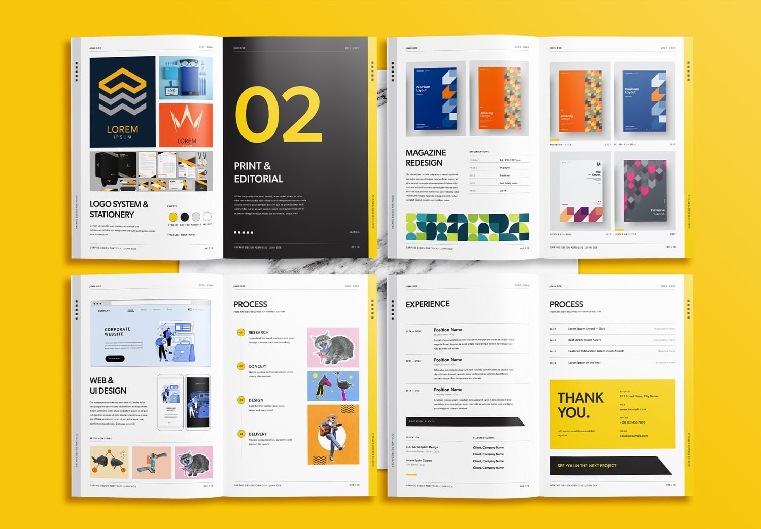 Free Modern Portfolio Layout Template - preview 9-16 pages