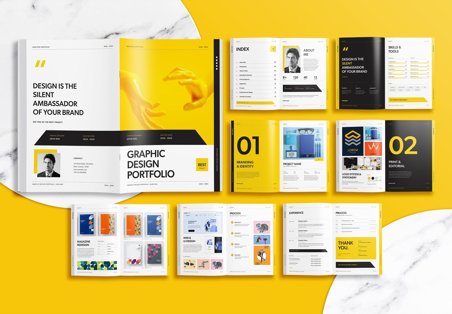 Free Modern Portfolio Layout Template - preview all pages